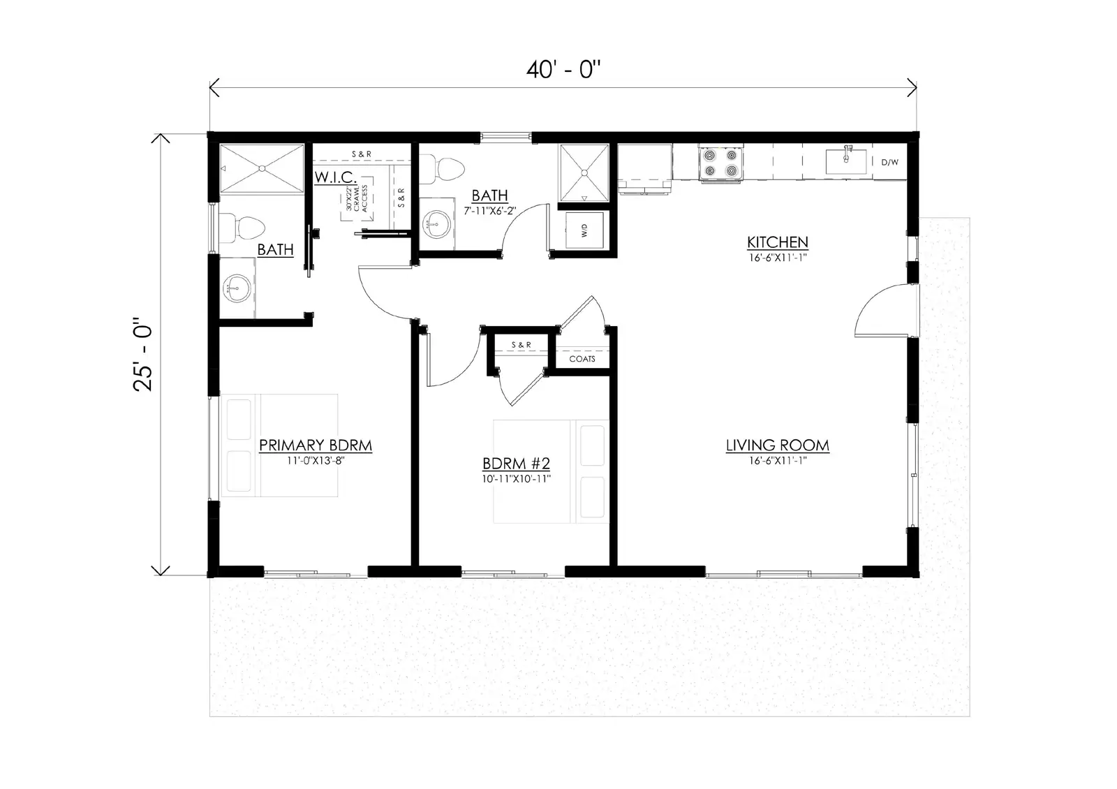 Front elevation of the Redwood modern ADU, plan number 24001.